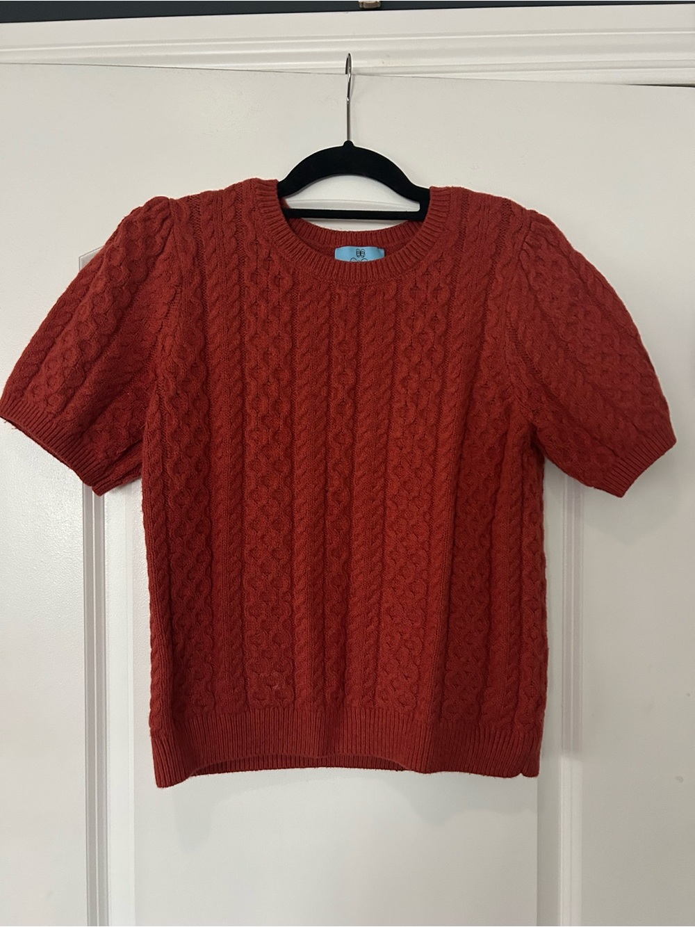 Women’s Short-Sleeve Cable Knit Sweater - Rust